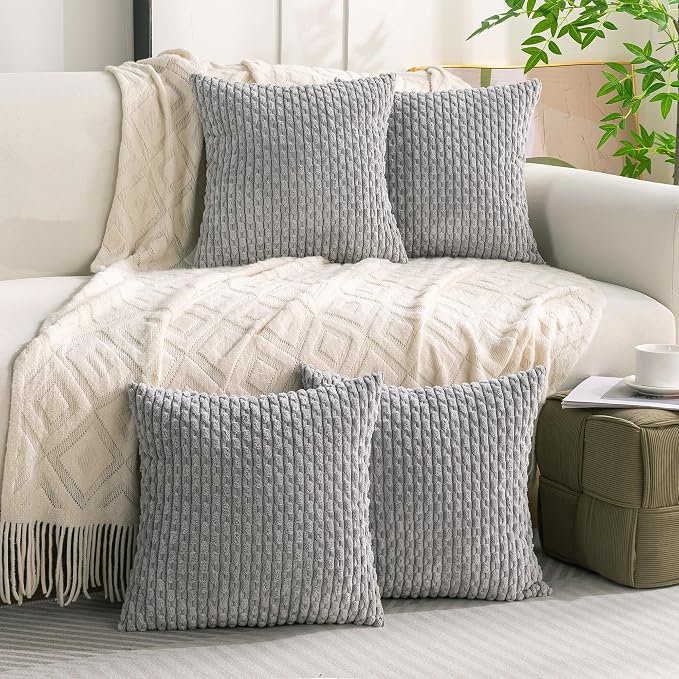 Set of 4 Grey Decorative Throw Pillow Covers 20x20 Inch Corduroy Pillow Covers - Image 8