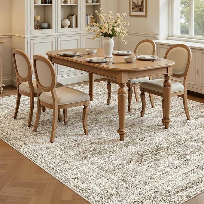 Soalmost 5x8 Area Rugs Brown Low Pile Washable Trendy Faded Style Rug | Vintage - Image 4