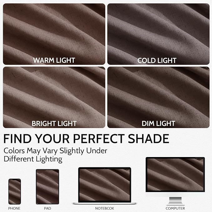 Nanspring Cappuccino Linen Blend Light Filtering Back Tab Curtains 102 Inches - Image 4