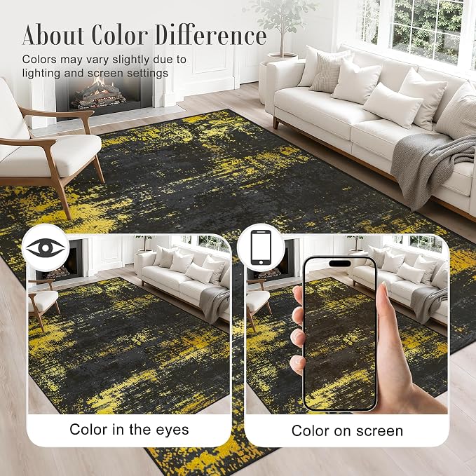 Round Area Rug Living Room: 5 ft Modern Washable Indoor Carpet | - Image 4