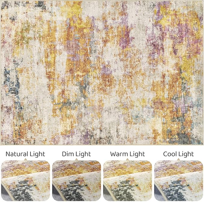 LOONGRUG 4x6 Area Rug Machine Washable Neutral Modern Rugs Gold Colorful | - Image 9
