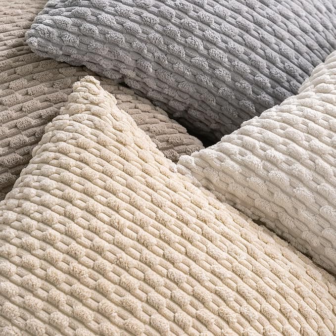 Set of 4 Neutral Decorative Throw Pillow Covers 12x20 Inch Corduroy Pillow - Image 4