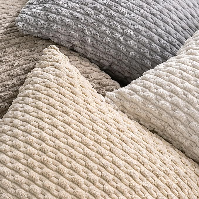 Set of 4 Neutral Decorative Throw Pillow Covers 18x18 Inch Corduroy Pillow - Image 4