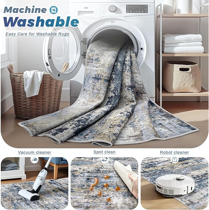 pmtsns Area Rugs 5x7 for Living Room: Washable Rug Modern Abstract Neutral Soft - Image 3