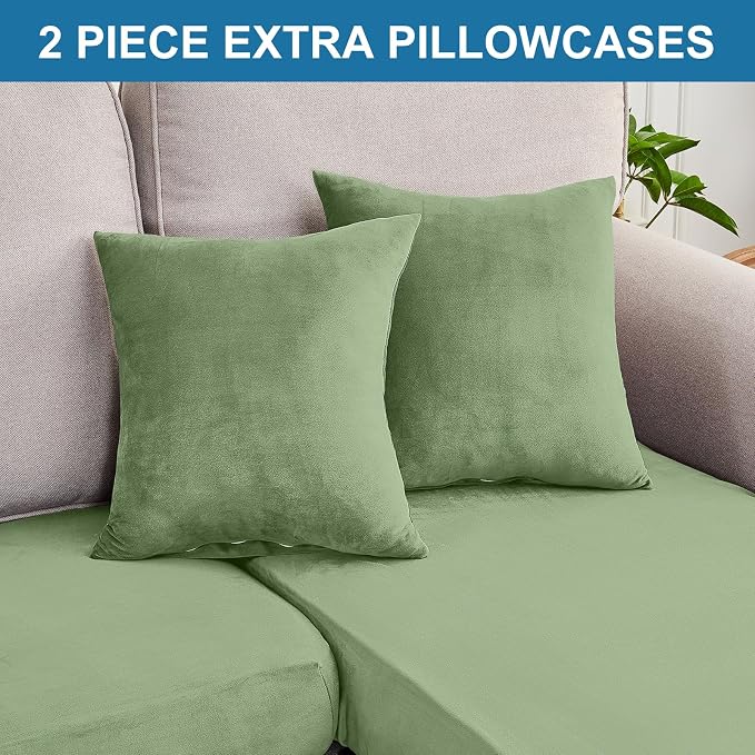 Couch Cover 6-Piece Elastic Velvet Couch Cushion Covers & Chaise Slipcovers - Image 8