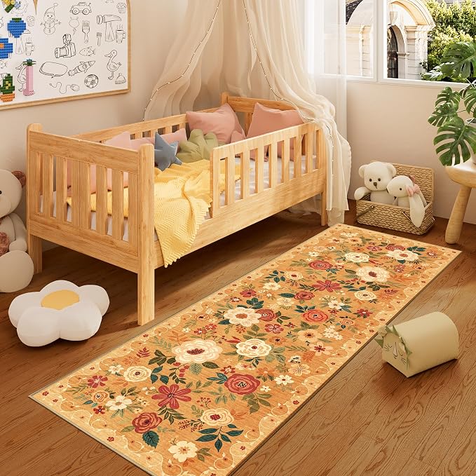 DUKINO 2x10 Runner Rug, Floral Washable Kitchen Runner Rug Non Slip, Low Pile - Image 4