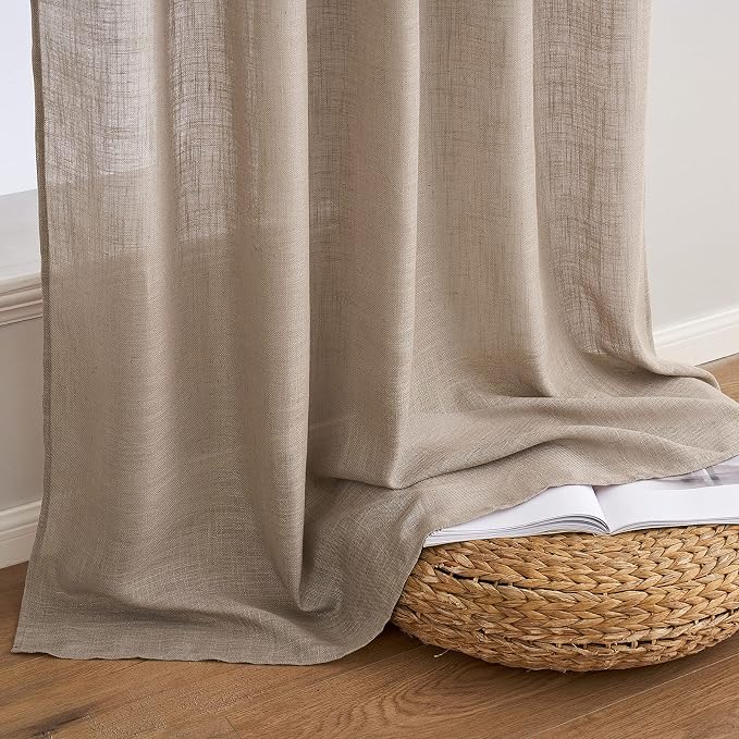 MIULEE Taupe Linen Curtains 90 Inch Length 2 Panels - Image 7