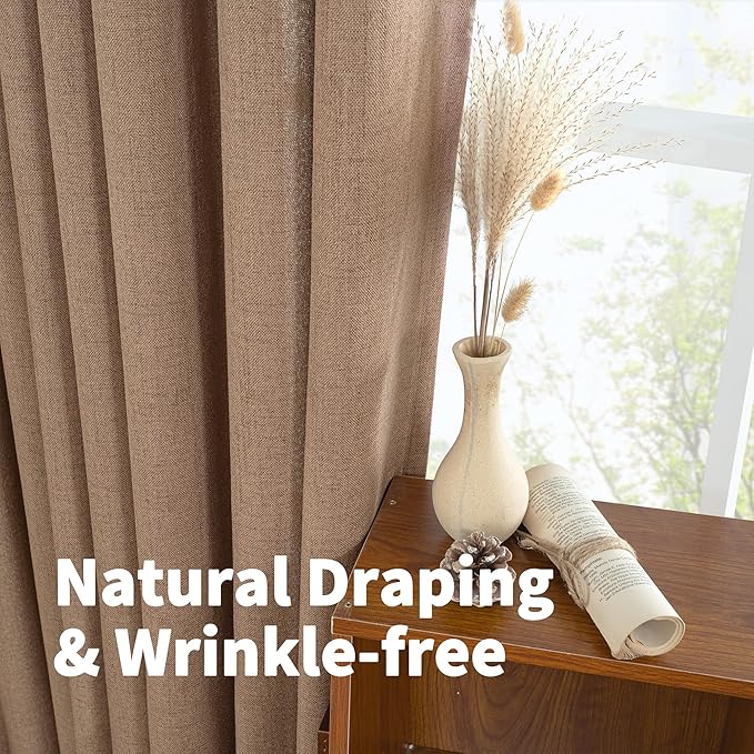 YoungsTex Mocha Brown Linen Semi Sheer Curtains 52 X 72 Inch Length | Light - Image 4