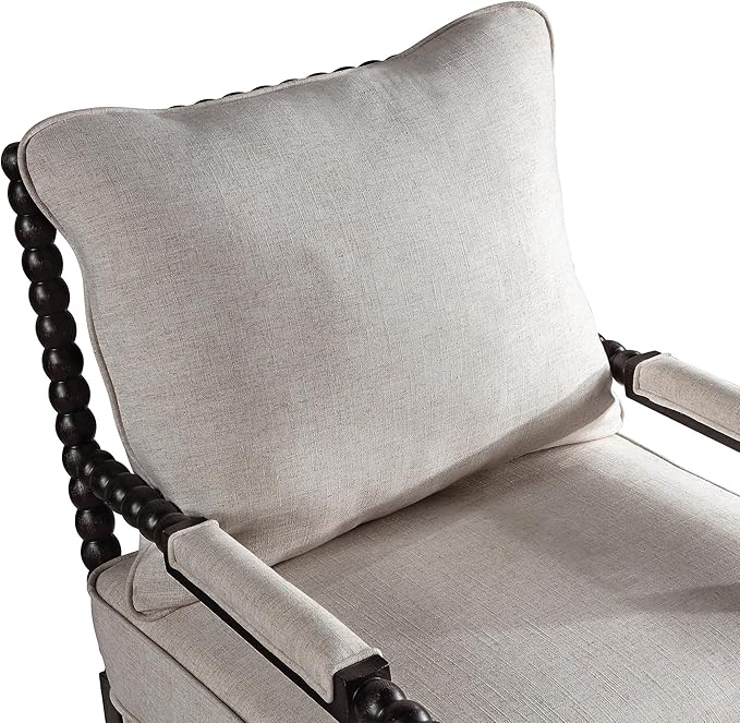 DUHOME Linen Fabric Spindle Accent Chairs Set of 2,Bobbin Chair with High Resilience Spring Cushion and Armrest Pads, Leisure Armchair for Living Room Bedroom Farmhouse Home Office Belcony