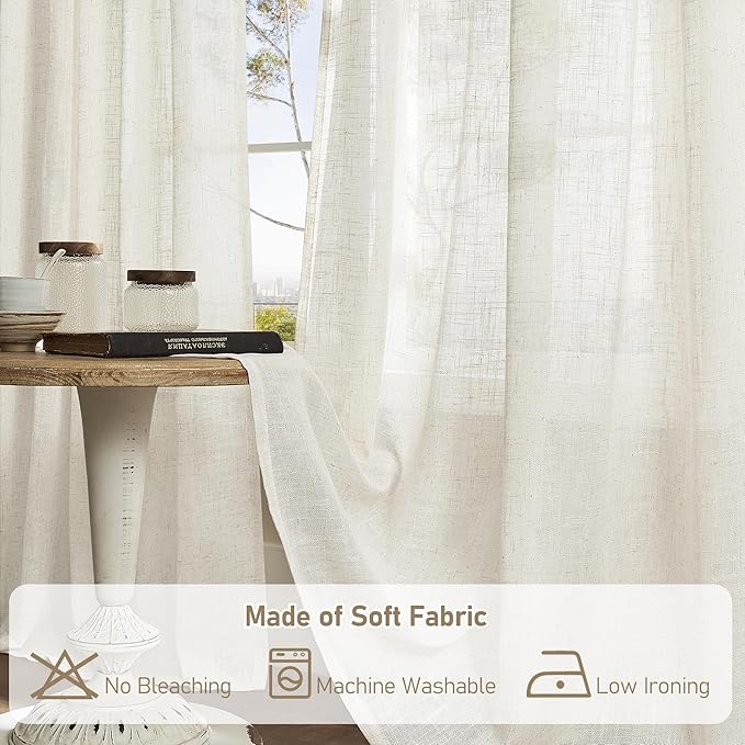 LAMIT Natural Linen Curtains for Living Room 2 Panels Set, 78 Inch Faux Linen Textured Light Filtering Drapes Bronze Grommet Boho Panels for Farmhouse/Bedroom/Porch, 52 x 78 Inch