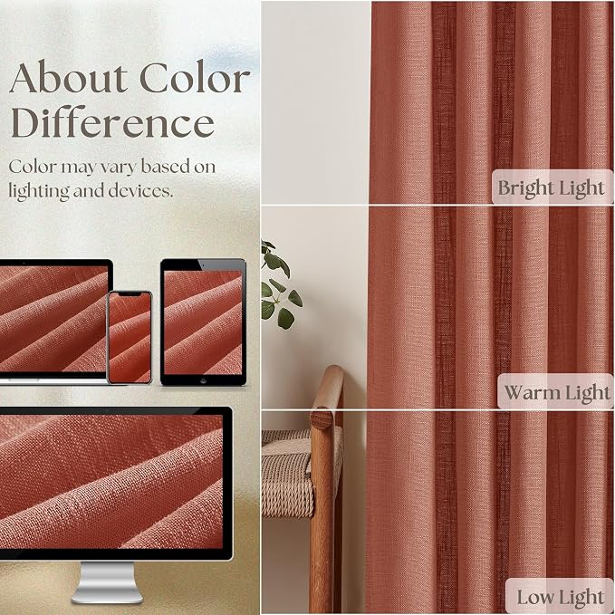 Pinch Pleated Terracotta Linen Curtains 84 Inches Long 2 Panels Firebrick | - Image 4