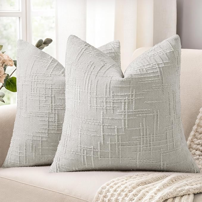decorUhome Light Grey Chenille Euro Sham Throw Pillow Covers 24x24 Set of 2 by decorUhome