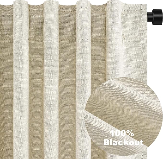 86 Inches Long Cream Colored Custom Blackout Linen Curtains Ivory Cream Pinch - Image 8