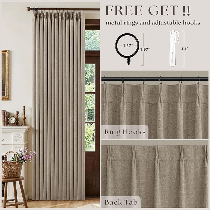 Dark Flax 108 Inch Pinch Pleat 100% Blackout Drapes 2 Panels Set | Greige - Image 4