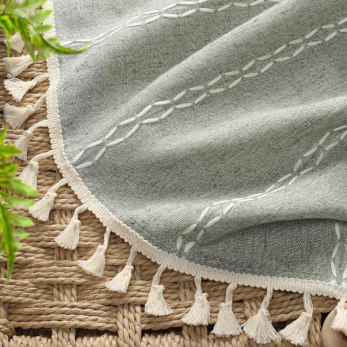 Boho Blackout Curtains 72 Inches Long Sage Green Linen Blend 2 Panels - Image 2