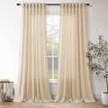 Tan Linen Curtains 90 Inch for Living Room Rod Pocket Back Tab Window Drapes by Nanspring