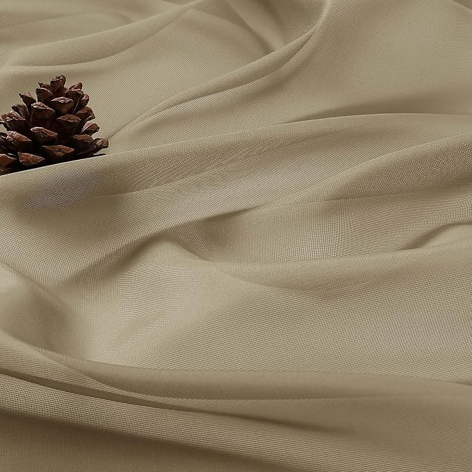 Sheer Taupe Curtains, Sheer Curtains 63 inch Length 2 Panels Set, Rod Pocket - Image 8