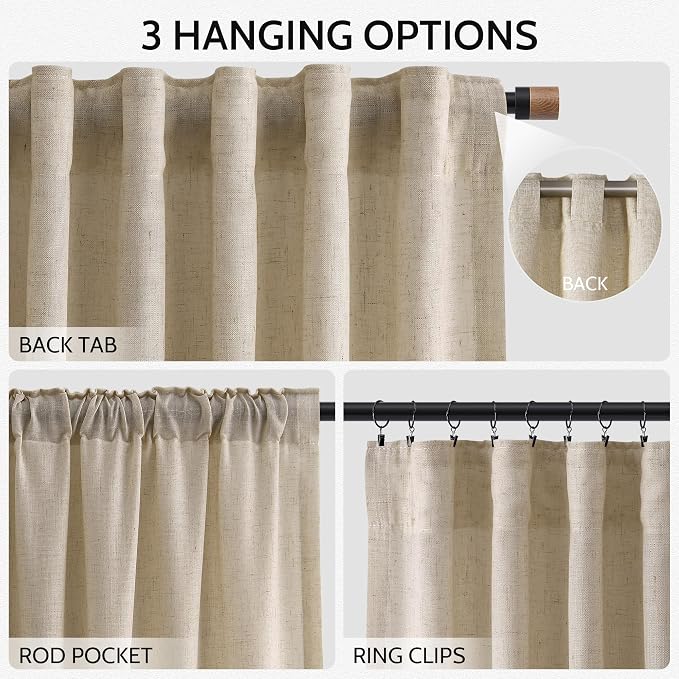 Taupe Burlywood Linen Curtains for Living Room 100 Inches Long Light Filtering - Image 2