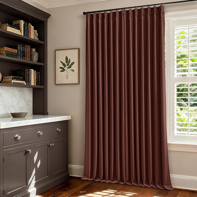 Chestnut Brown Pinch Pleated Blackout Linen 84 Inch Curtains - Image 7