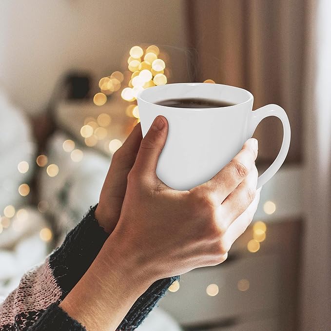 DISCOUNT PROMOS Glossy Ceramic Latte Coffee Mug 12 oz. Set of 10, Bulk Pack - Perfect for Tea, Espresso, Cappuccino, Hot Cocoa - White