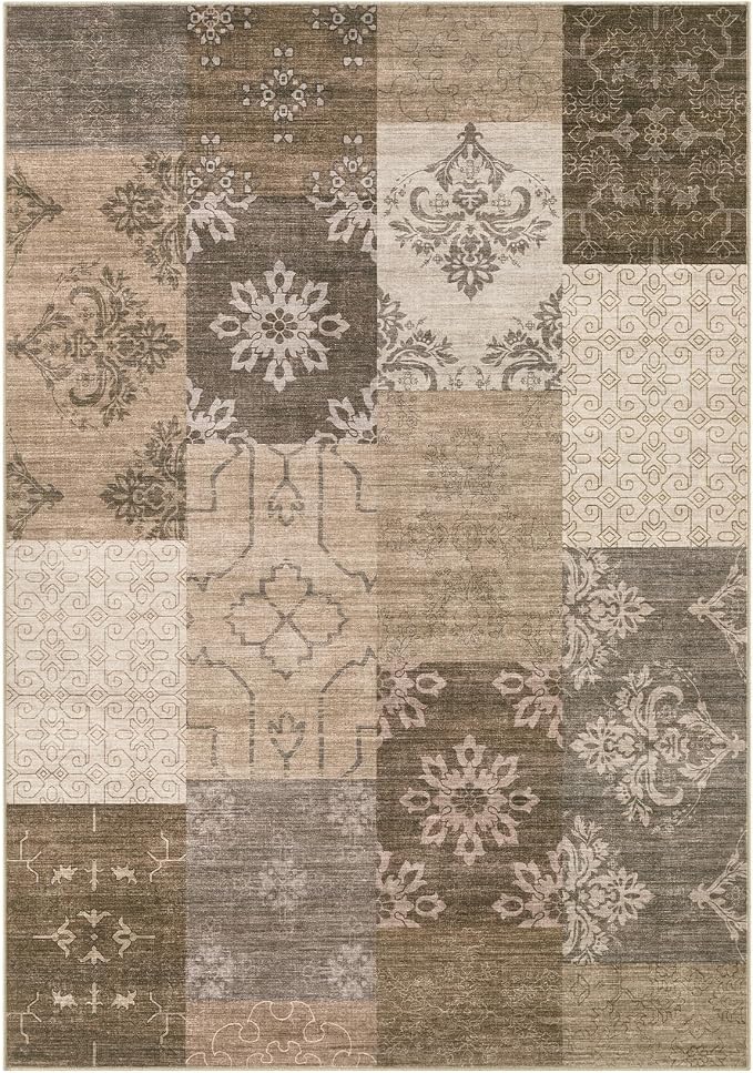 UERMEI 5x7 Area Rug for Living Room, Washable Brown Modern Geometric Patchwork - Image 9