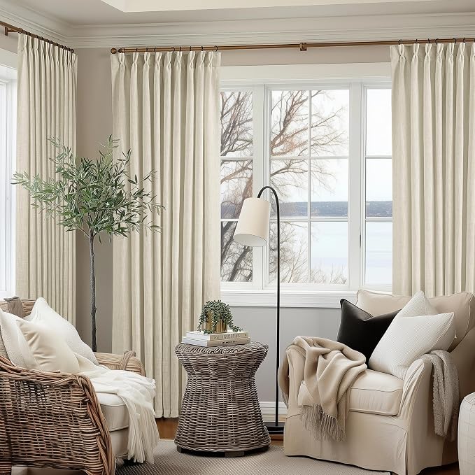60 Inch Width 108 Inches Long Linen Pinch Pleat Curtains 1 Panel | Light - Image 8