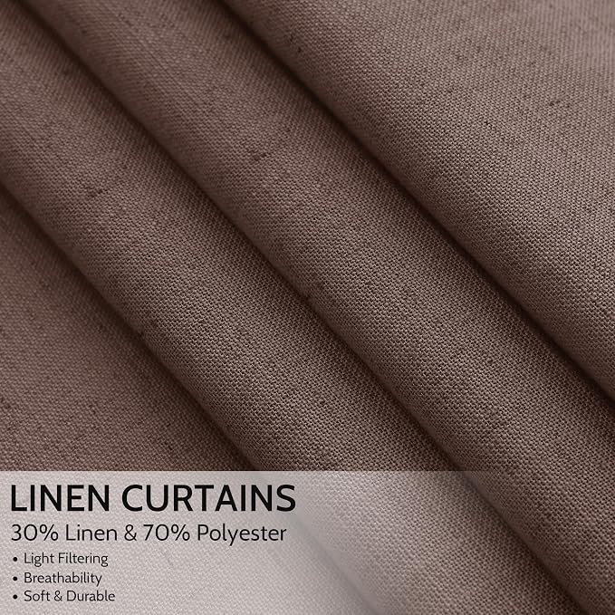 Cappuccino Linen Curtains 84 Inch Length 2 Panels Set - Image 2