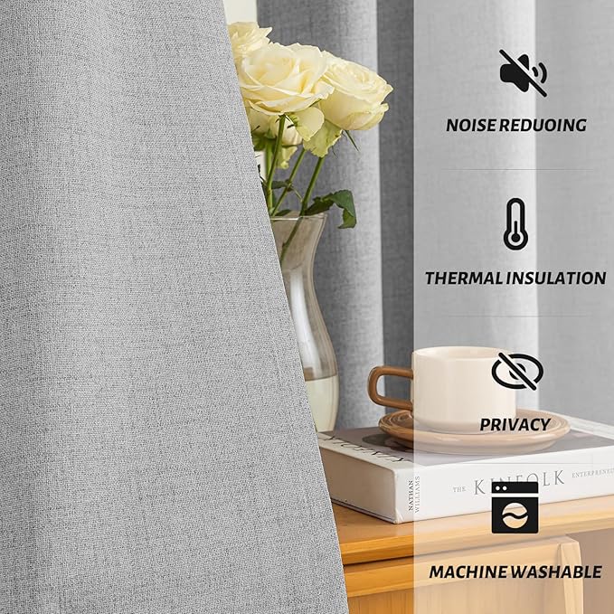 Yakamok Dove Grey Linen Curtains 100% Blackout 72 Inches Long, Room Darkening - Image 5