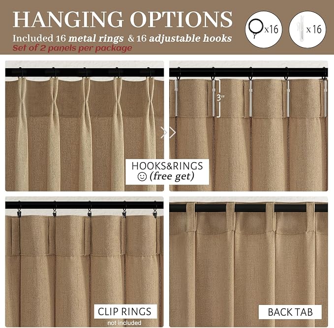 Pleated Linen Rust Brown Curtains 84 Inches Long 2 Panels Set - Image 4