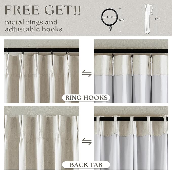 Natural Pinch Pleat 100% Blackout Linen 102 Inch Long Curtains 60 Inch Wide | 2 - Image 5