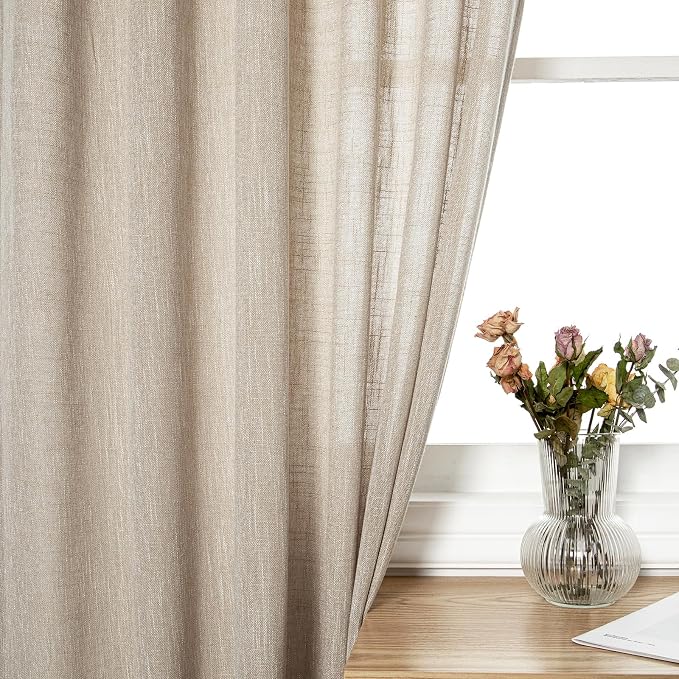 MYSKY HOME Cotton Curtains for Living Room Farmhouse Semi Sheer Light Filtering - Image 4