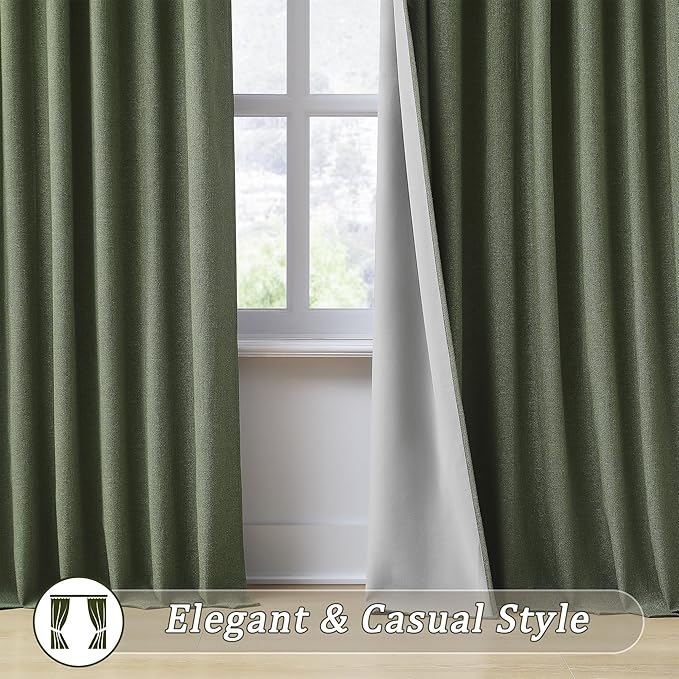 RAIN CITY 2 PCs Long Blackout Curtains 120 Inch Long 10ft, Back Tab Pleated Look Track System Drapes with Hooks, Modern Blackout Winodw Curtains for Ceiling Living Room Patio 50x120-Loden/Olive Green