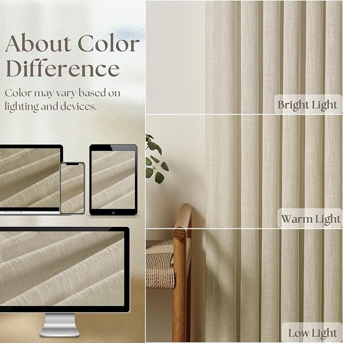 90 Inch Beige Flax Linen Curtains Pinch Pleated 2 Panels Set | Memory Training - Image 4