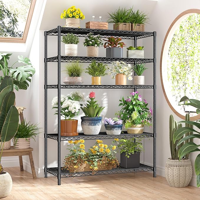 5 Tier Storage Shelves 71"H Wire Shelving Adjustable Metal Shelving,1000LBS Pantry Shelves Sturdy Steel Wire Shelf for Kitchen Commercial Pantry Garage Warehouse ,71"H X35.5"W X13.8"D, Black
