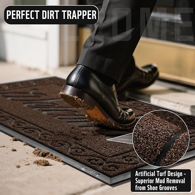 Yimobra Fall Door Mat Outdoor Indoor, Heavy Duty Windproof Welcome Mats for Front Door, Stuady Waterproof Doormat for Patio Porch Outside Entrance, Low Profile, 29.5x17, Coffee