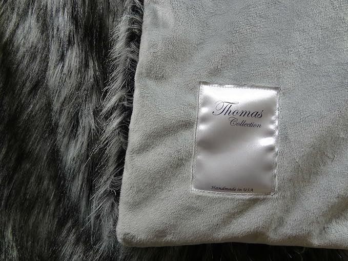 Exotic Siberian Husky Faux Faur Throw Blanket - Gray White Black Husky Fur - Gray Faux Fur Throw Blanket - Luxury Soft Faux Fur, Made in US, 16411