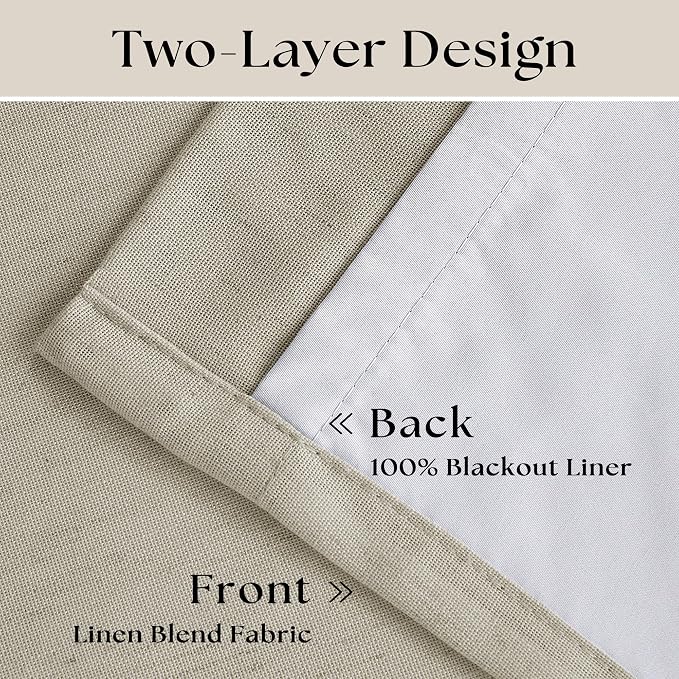 Oatmeal Pinch Pleated Full Blackout Curtains Linen Blend 80 Inches Long | Room - Image 4
