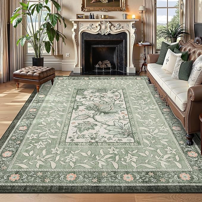 GarveeHome Provence Sage Green 6x9 Area Rugs, Botanical Grove Vintage by GarveeHome