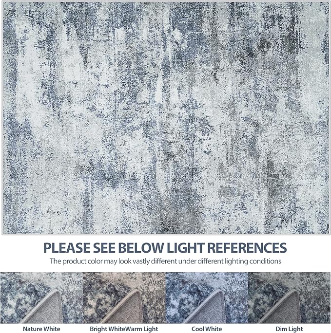 5x8 Area Rugs for Living Room Washable Bedroom Dining Room Blue Grey | Modern - Image 9