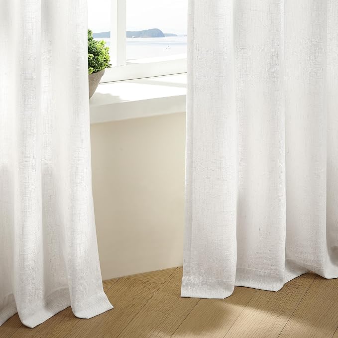 Beige White Pinch Pleated Linen Curtains 2 Panels 102 Inches Long | Thick Linen - Image 7