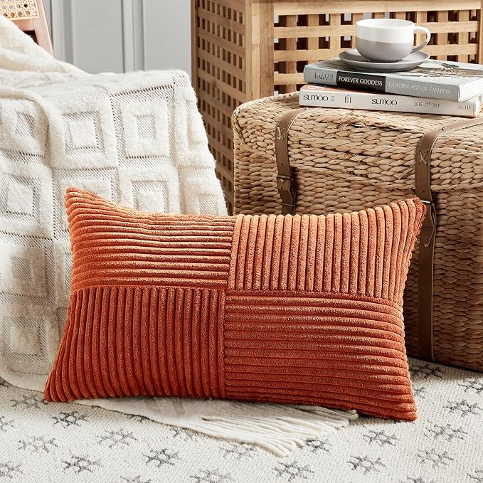Fancy Homi Set of 2 Burnt Orange Lumbar Decorative Throw Pillow Covers 14x22 - Image 2