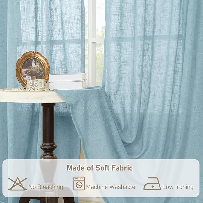 Stone Blue Linen Curtains 54 Inch Length 2 Panels - Image 8