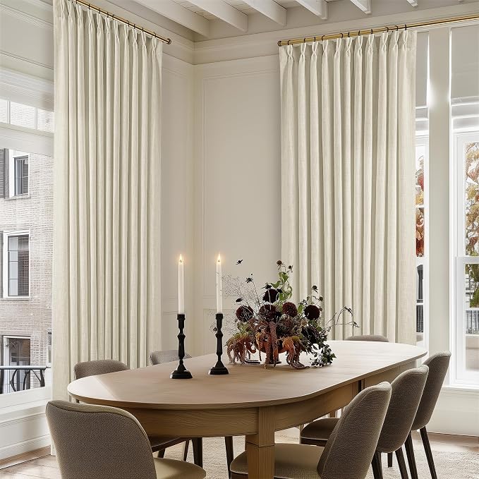Pinch Pleat Extra Wide Beige Linen Curtain 102 Inches Long 70 Wide 1 Panel | - Image 8