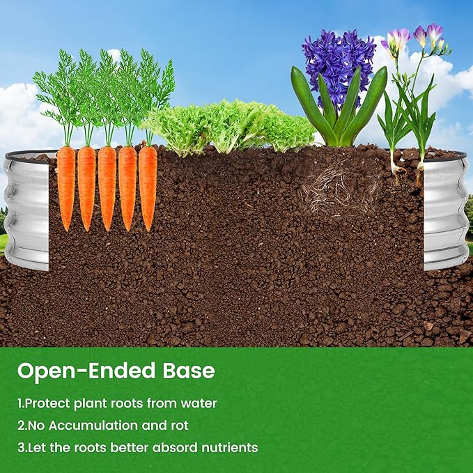 2 Pcs 4.5x2x1ft Oval Raised Garden Bed, Galvanized Raised Beds,Open-Ended Base Metal Raised Planter Beds,Planter Raised Boxes for Vegetables, Flowers,Tool-Free Asse,Rubber Edge