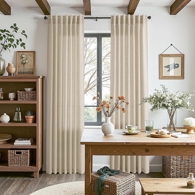 Eggshell Beige Linen Curtains for Living Room 100 Inches Long Light Filtering - Image 8