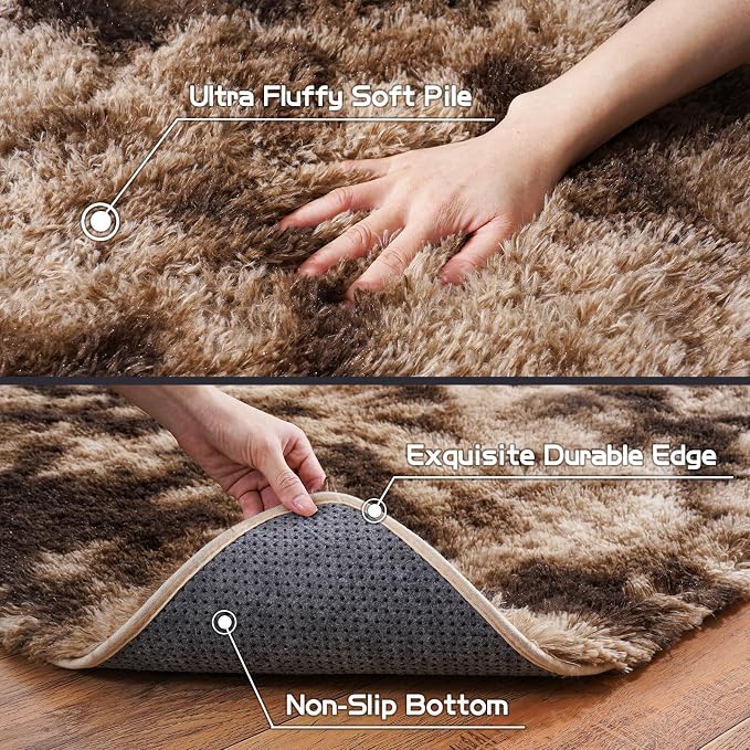 Large Rug for Living Room 6x9, Modern Shag Area Rug, Tie-dyed Coffee | Soft - Image 8