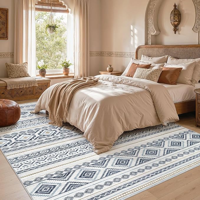 cotiled 10x13 Area Rugs Washable Boho Living Room Rug Blue | Solve Modern - Image 5