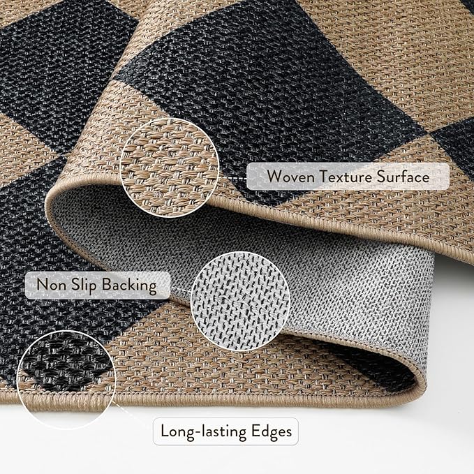 Lahome Checkered Easy Jute Non Slip Front Door Mat, 2x3 Kitchen Rug Neutral - Image 3