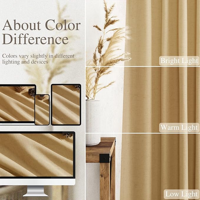 Gold Yellow Linen Curtains 96 Inches Long 2 Panels Set - Image 3