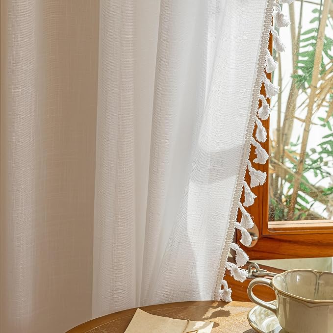 MYSKY HOME Semi Sheer Light Filtering White Bohemian Curtains - Image 8
